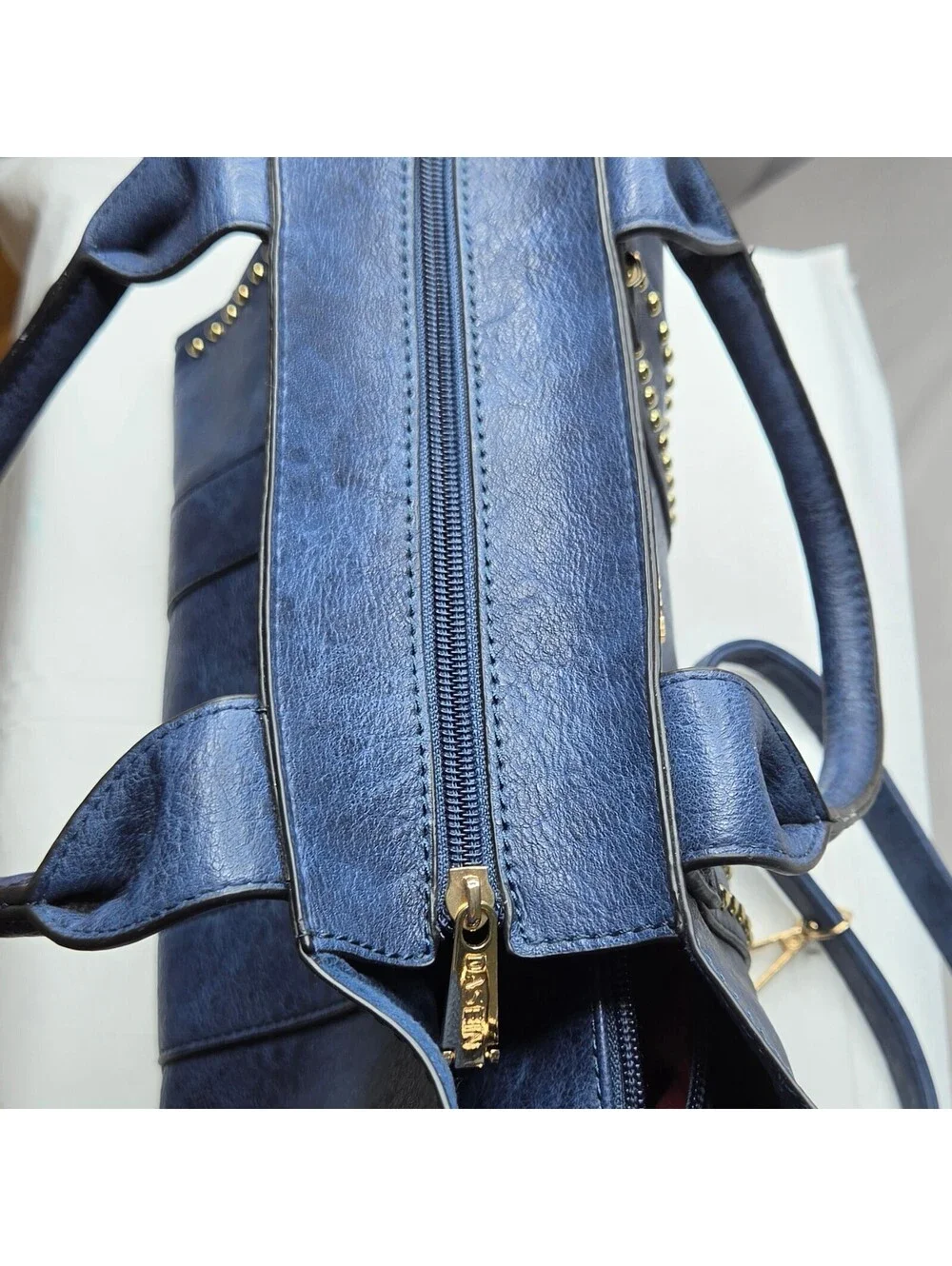Dasein Blue Vegan Leather Studded Satchel Handbag NWOT